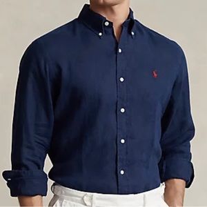 Men's XL Polo Ralph Lauren Linen Navy Blue Shirt
